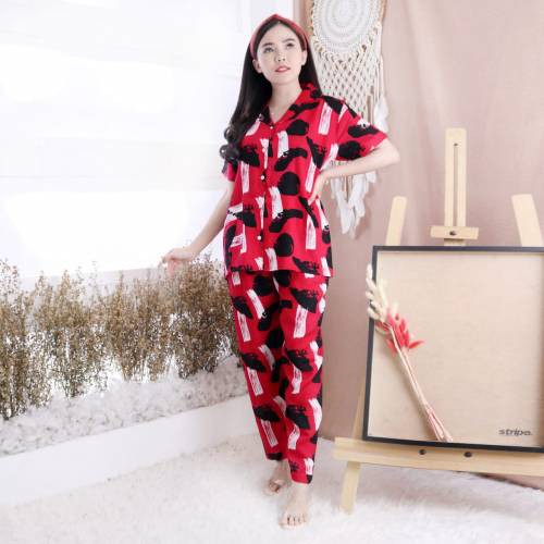 Setelan Piyama Wanita Baju Tidur Cewek Motif Tie Dye One Set Rayon Adem Jumbo XL-XXL Caris CP-MELANI MAROON