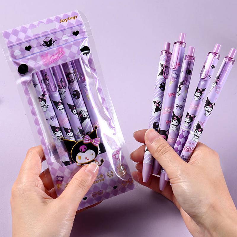 5pcs / Set Pulpen Gel 0.5mm Motif Kartun Sanrio Mymelody Kuromi Cinnamoroll Untuk Stationery Sekolah