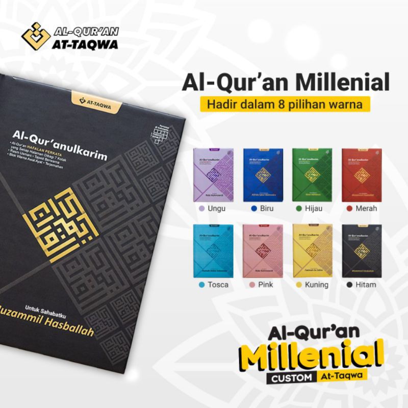 ALQURAN MILLENIAL A5 CUSTOM NAMA ATTAQWA HAFALAN PERKATA TERJEMAHAN