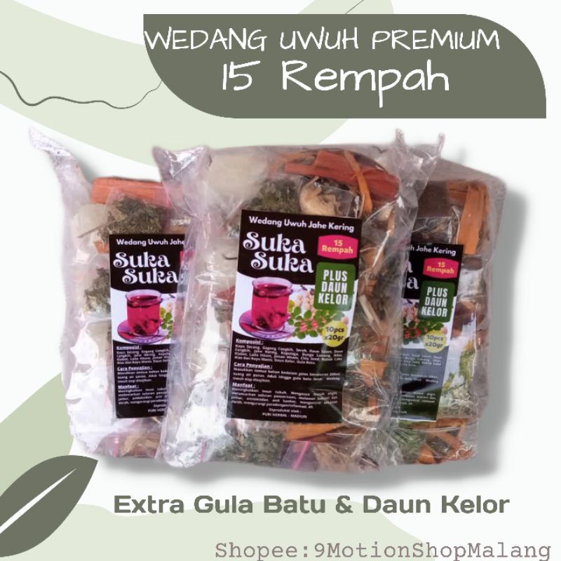 

WEDANG UWUH PREMIUM 15 REMPAH EXTRA DAUN KELOR DAN GULA BATU Tradisional murah Terdiri dari Jinten hitam Jahe Sereh Kapulaga Lada Hitam Secang Cengkeh Daun Salam Bunga lawang Adas Cabe Alas