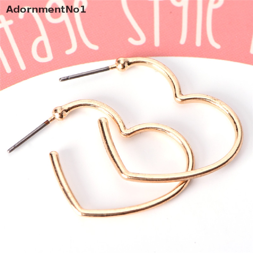 (AdornmentNo1) Anting Bulat Motif Hati + Lingkaran Aksen Hollow Untuk Perhiasan Wanita / Pesta