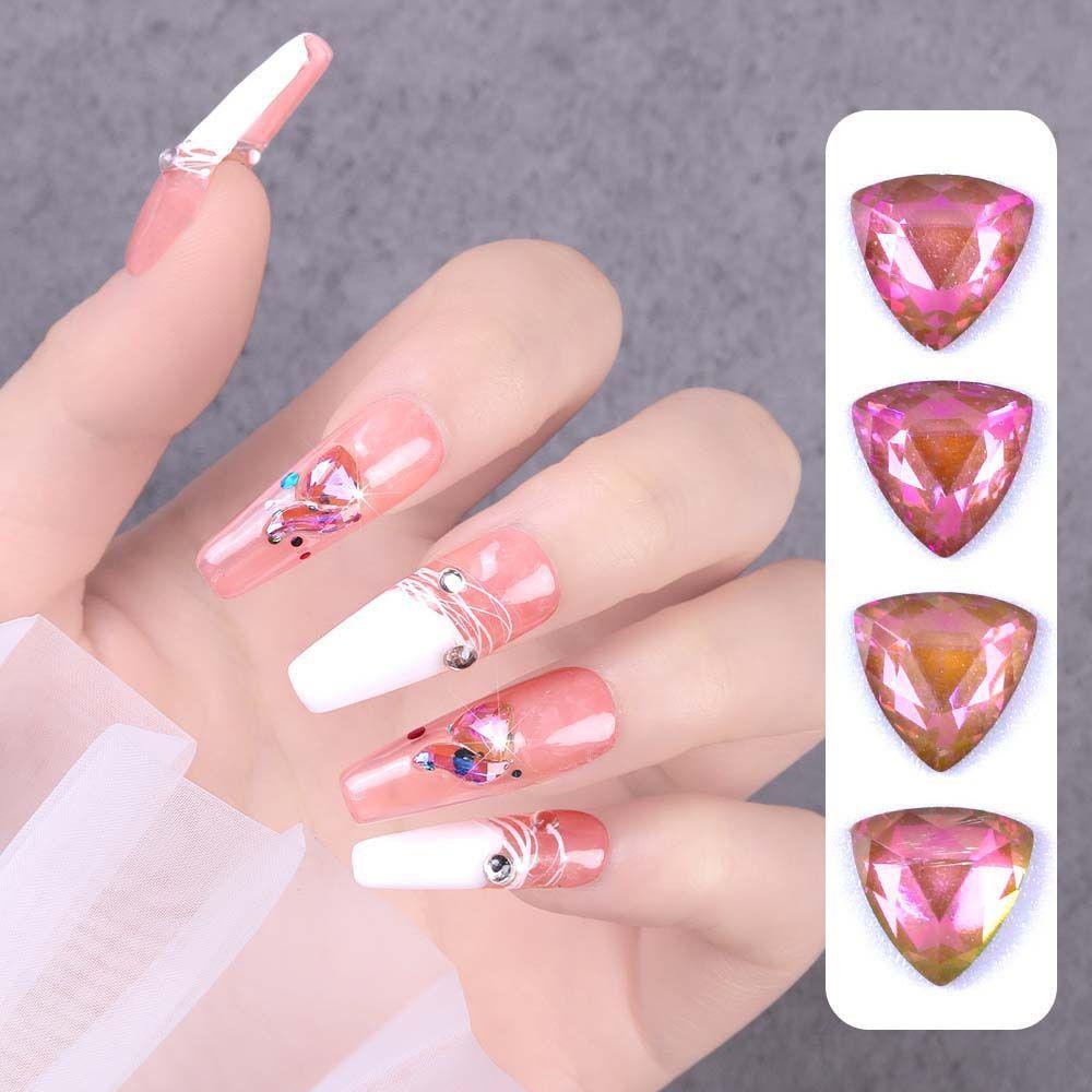 Mxbeauty Aurora Nail Art Rhinestones Wanita Jepang Cinta Hati Berbentuk Tidak Teratur Segitiga Hiasan Kuku 3D Perhiasan Kuku