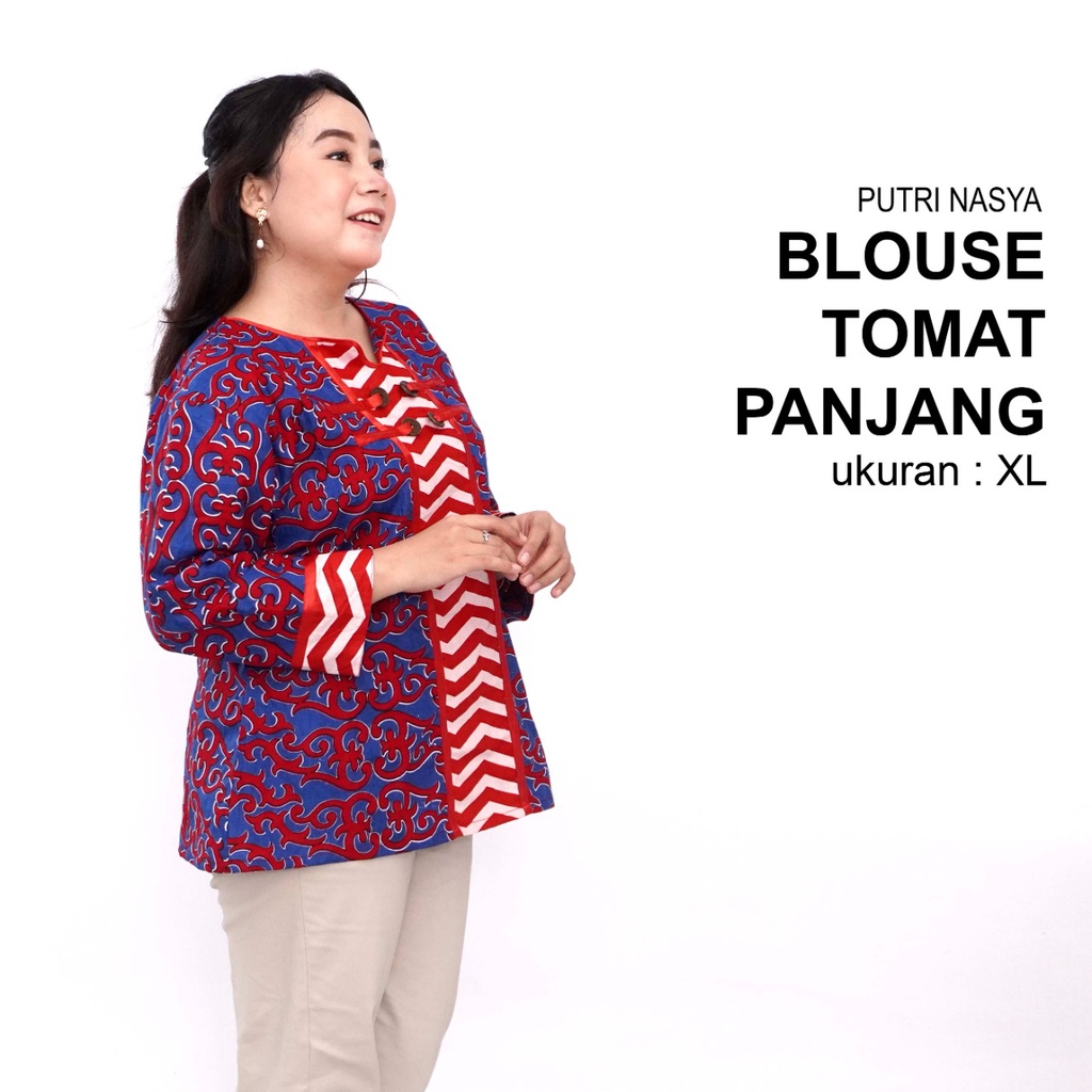 Atasan Batik Jumbo Wanita Blouse Big Size Wanita Kerja Jumbo S-M-L-XL-2L-3L-4L-5L-6L-7L Model Blus Jumbo Seragam Batik / Atasan Batik Kerja Formal Wanita Bigsize Kekinian Modern LD 140