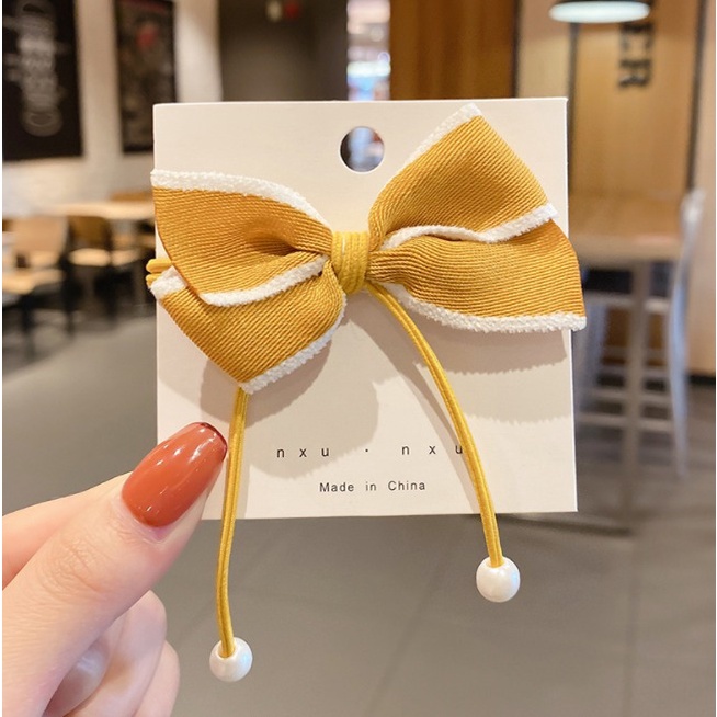 COD - F5129 Ikat Rambut Pita Fashion Korea / Ikat Rambut Fashion Wanita / Ribbon Hair Tie / Kuncir Rambut-Kuning