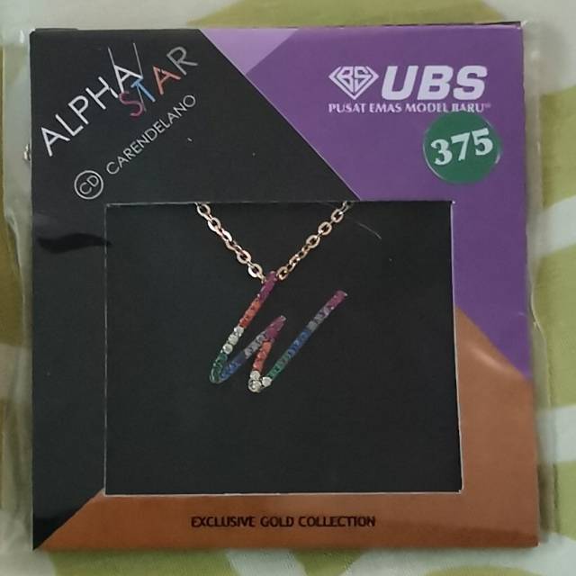 Kalung alpha star huruf W kadar 375 rainbow UBS