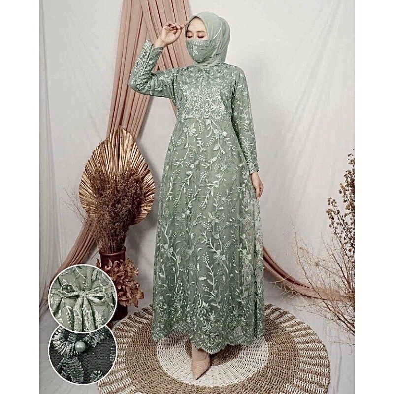 GAMIS MODERN/GAMIS FULL BRUKAT TILE MUTIARA/GAMIS MAXI BUSUI/PREMIUM QUALITY