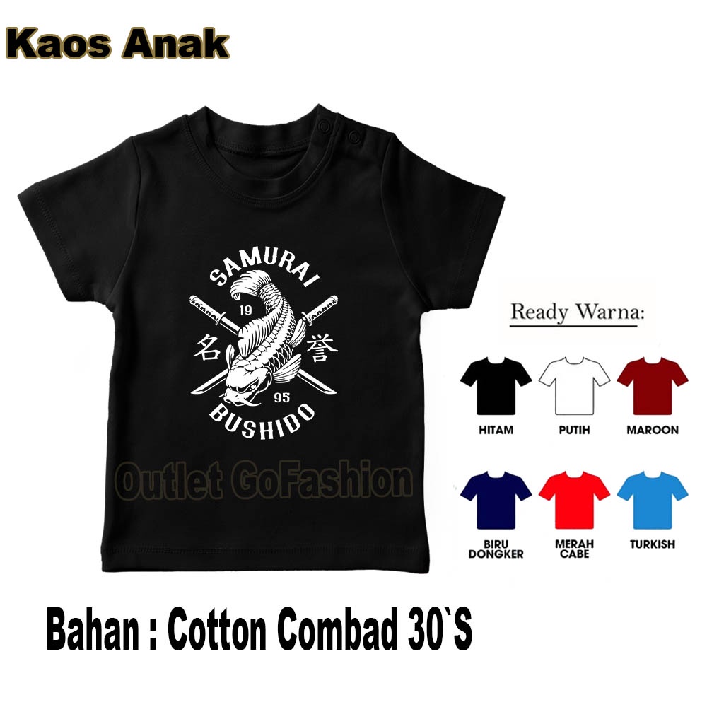 Kaos Anak Laki Laki Ikan Japan Samurai Bushido Koi Logo Fish Jepang Desain Kekinian Lengan Pendek Ba