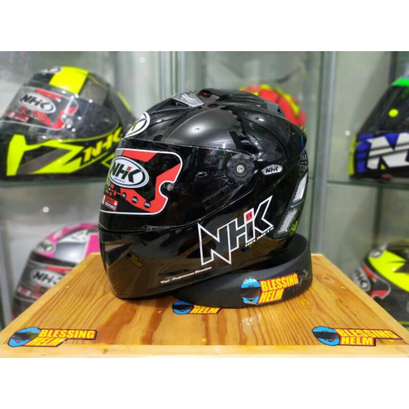 Helm Full Face Nhk Gp Pro Solid Polos Black Glossy Black Doff Shopee Indonesia