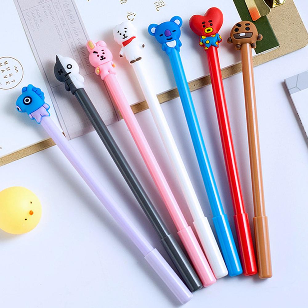 Timekey 1PC Pulpen Gel Hitam 0.5mm Desain Kartun BTS BT21 Untuk Stationery Sekolah N6S3