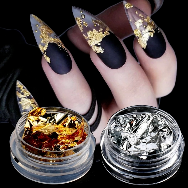 12 Warna / Pak Stiker Kuku Foil Emas Glitter Asimetris Untuk Aksesoris Nail Art / Manicure