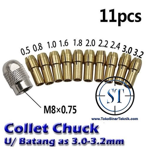 11 Pcs Chuck Brass Collet Set 0.5-3.2mm Untuk Mata Bor Mini Grinder Tuner Bor Mini Metal Shank Diameter Batang 5mm