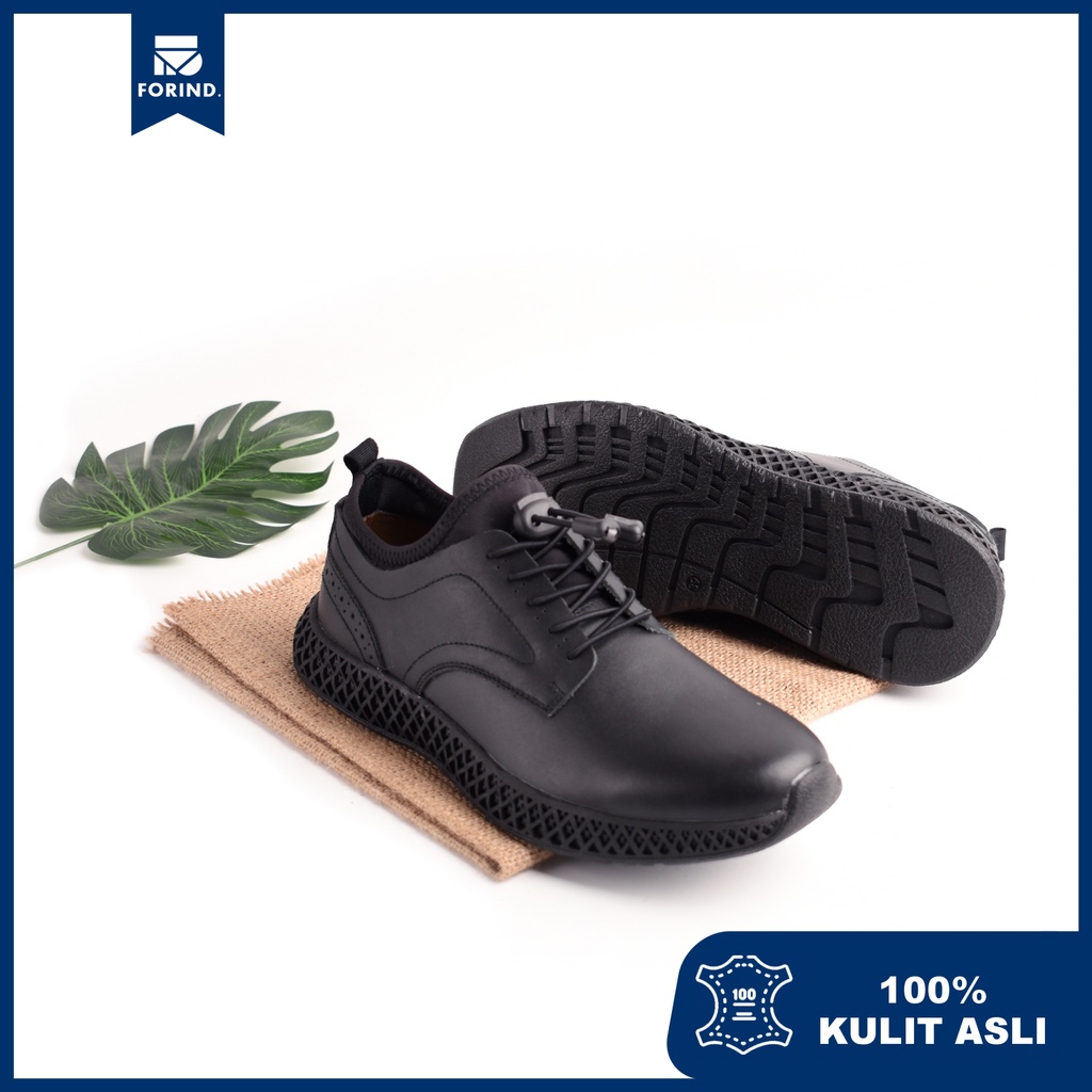 Geist Black | Sepatu Sneaker Kulit Asli Formal Dress Casual Kasual Kets Pria/Cowok/Men Sneakers Lokal Footwear | FORIND Volve