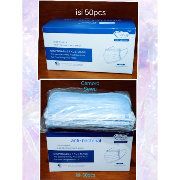 masker isi 50pcs masker medis antibacterial dewasa 3 ply