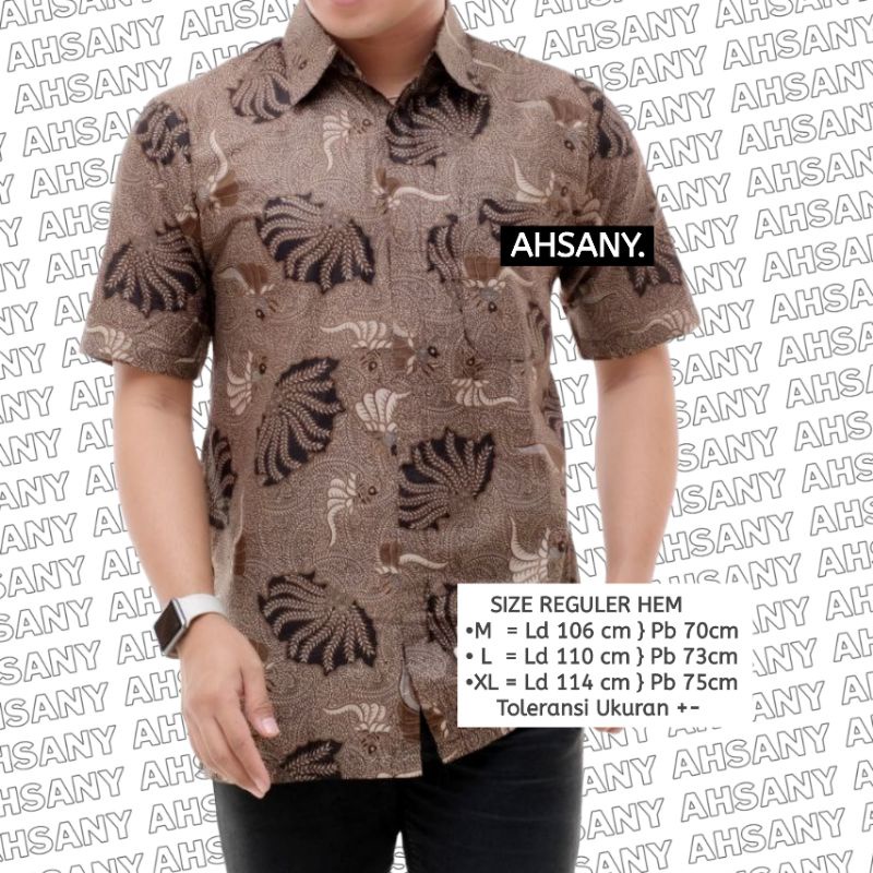 Baju Batik Pria Lengan Pendek Halus Seragam Kantor Kerja Pernikahan Guru PNS Motif Kerang Coklat KC01 Cod Shopee