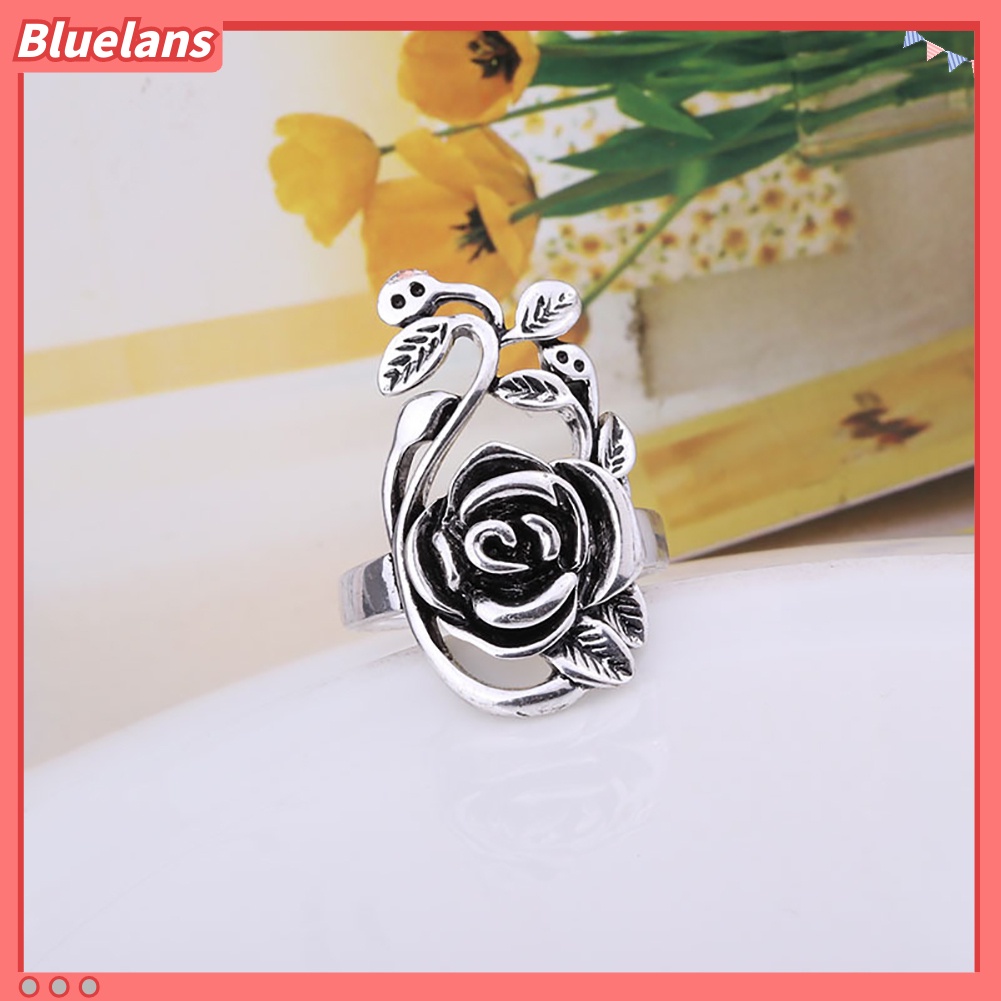 Bluelans Gothic Women Rose Flower Vine Alloy Enamel Finger Ring Cosplay Jewelry Gift