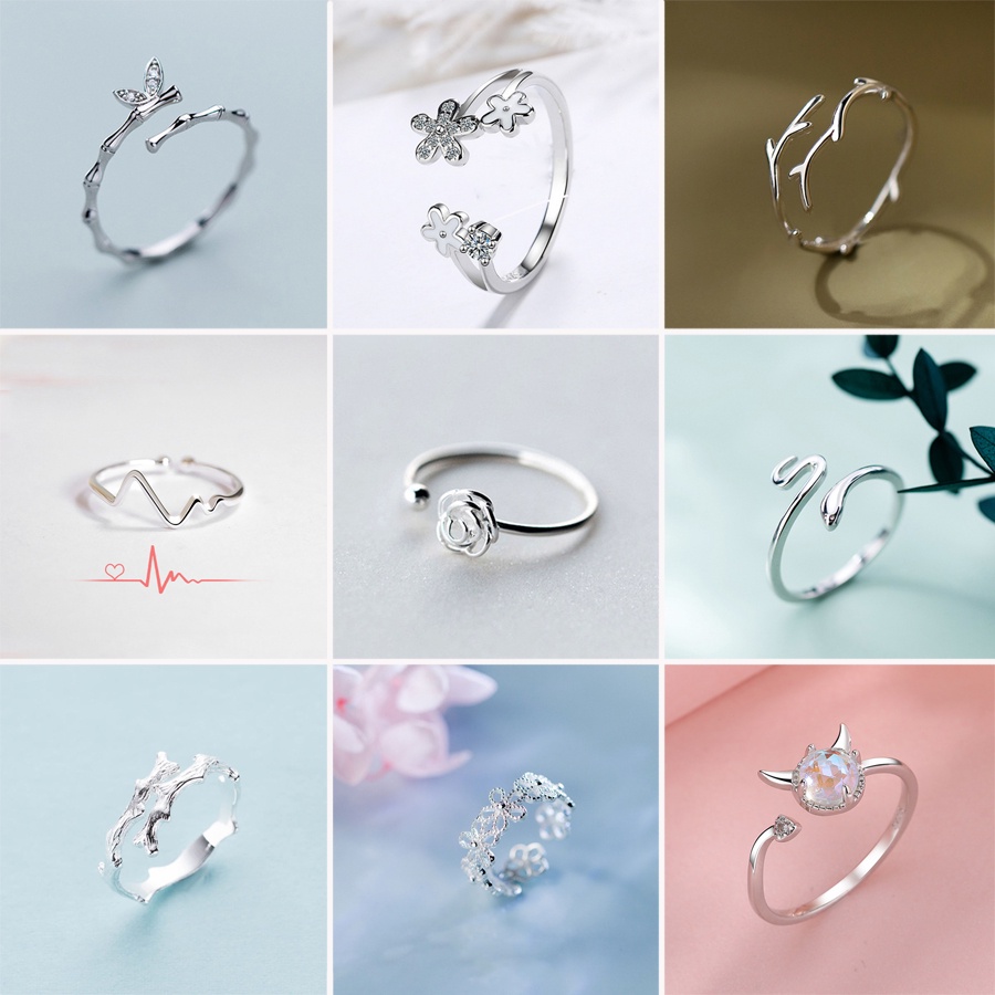 Cincin silver s925 Model Terbuka Dapat Disesuaikan Tahan Air Tidak Karat Desain Hewan daisy Untuk Pria Dan Wanita