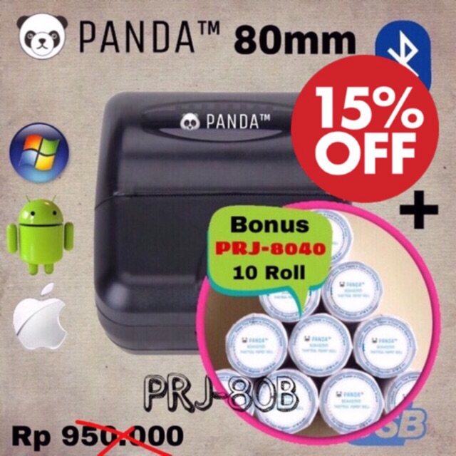 

Terlaris ✨ - PANDA MOBILE MINI RECEIPT POS PRINTER PRJ-80B KASIR/PPOB BLUETOOTH 80 MM PAKAI KERTAS THERMAL 80*403.1.23