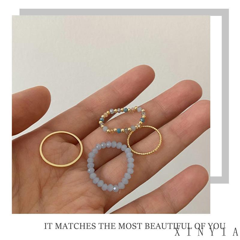 4pcs / Set Cincin Emas Manik-Manik Warna-Warni Untuk Wanita 2022【XINYIA】