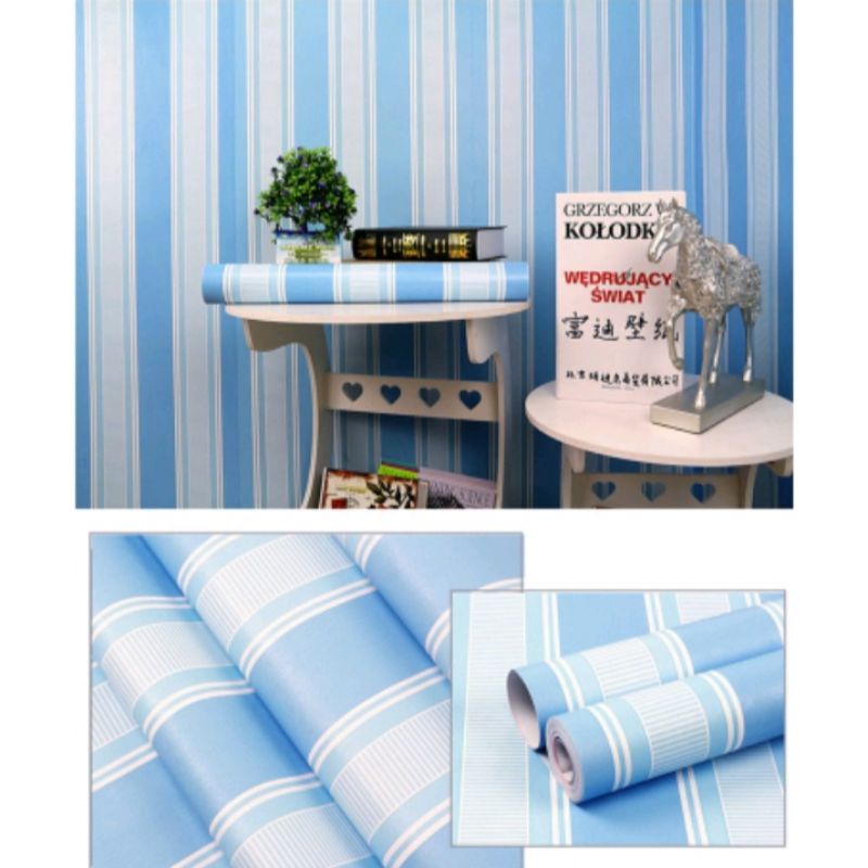 Wallpaper Stiker Dinding GH027/CY1030 Motif Salur Biru Termurah Sudah Ada Lemnya