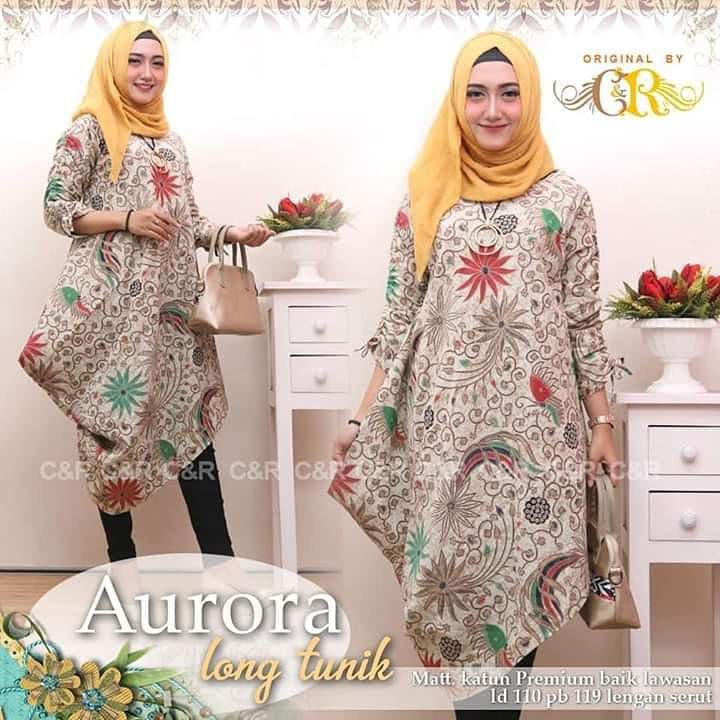 TUNIK BATIK WANITA M Sampai Jumbo/ ATASAN LONG TUNIK AURORA BATIK