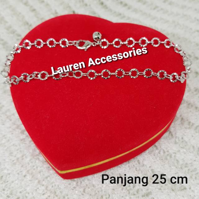 Gelang Kaki Dewasa Motif Rantai Pecah Kopi Besar Perhiasan Imitasi Lapis Emas Putih GK 6214