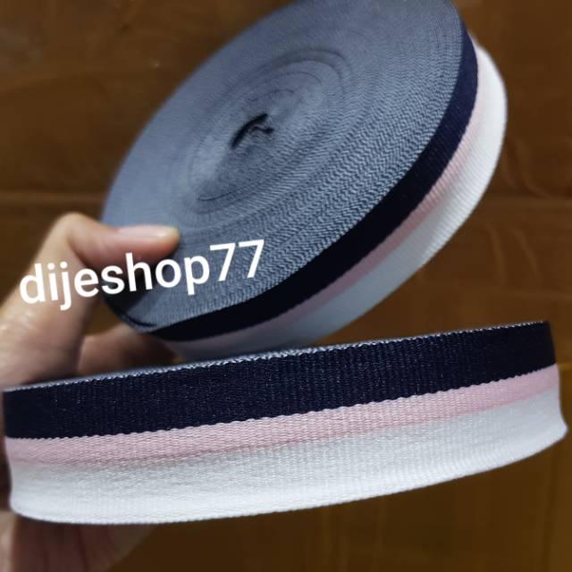 Pita list denim lebar 2,5cm / pita kain tebal 2,5 cm /pita korea bisban webbing baju biru pink putih