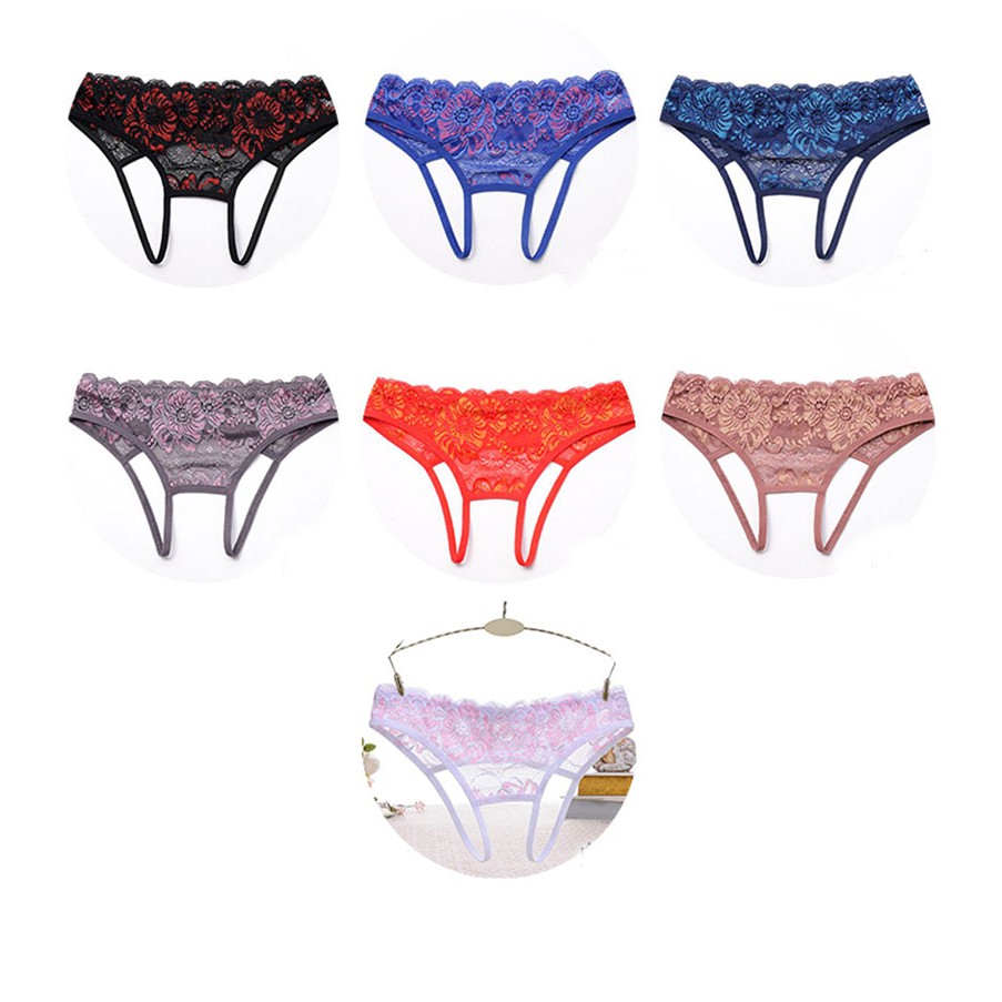 (COD) Celana Dalam Wanita Sexy Open G String Pola bunga Lace Thong Lingerie C087-1