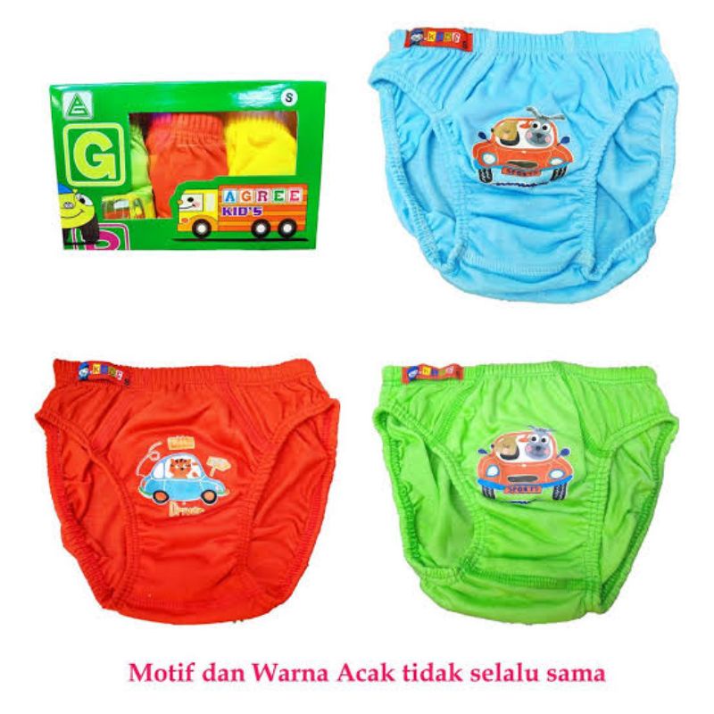 3pcs CELANA DALAM ANAK Laki Laki Agree CD Polos 1 Kotak mirip GT man 6 7 8 9 10 11 12 Tahun