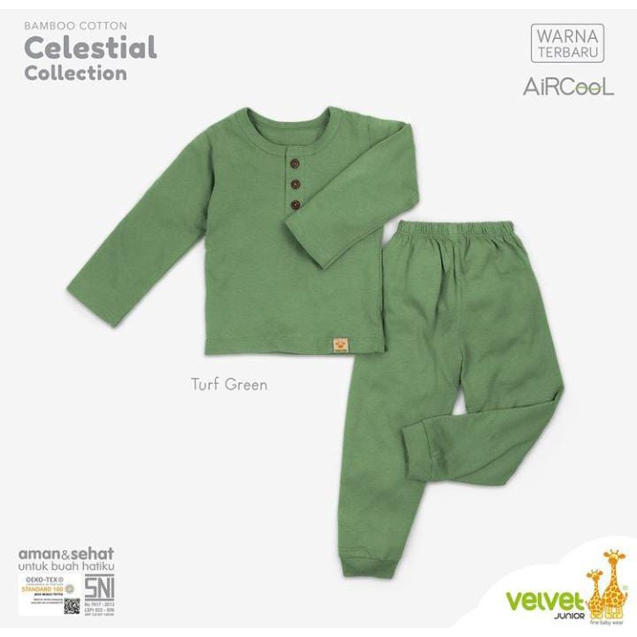 Velvet Junior Piyama Bamboo Cotton Baju Panjang Kancing Dada + Celana Panjang Celestial Series 1stel/1pack