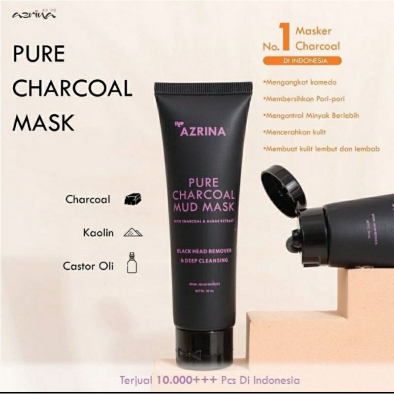 AZRINA PURE CHARCOAL MUD MASK | 50 ML | BPOM