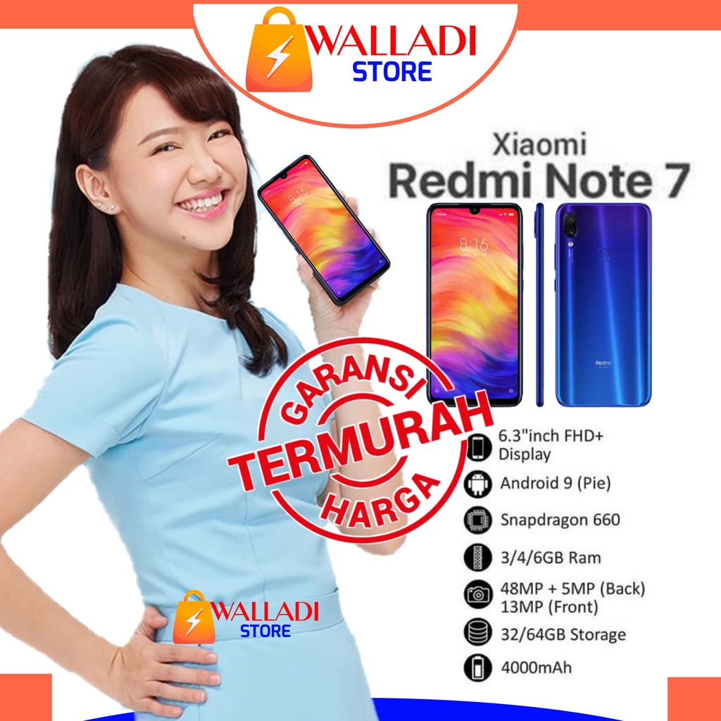 [GRATIS ONGKIR] Xiaomi Redmi Note 7 4/64 3/32 Fullset Second Original Seken Murah Bekas Like New
