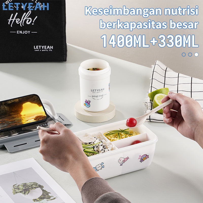 letyeah lunch box set DIY sticker kotak makan tempat mankan 1400ml dan mangkuk sup portable 330ml