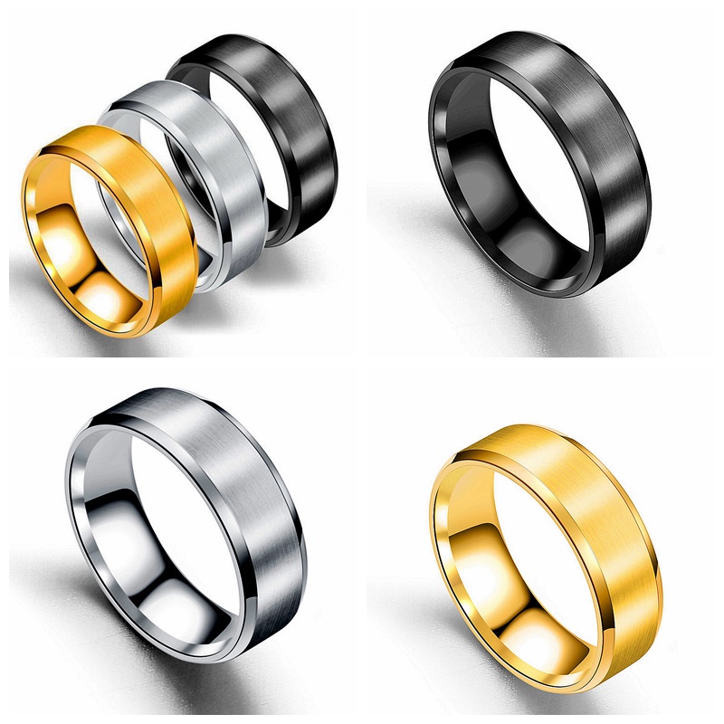 Stainless Steel Double Beveled Frosted Finger Ring / Brushed Polishing Ring / Anti-scratch Surface Jewelry Accessories