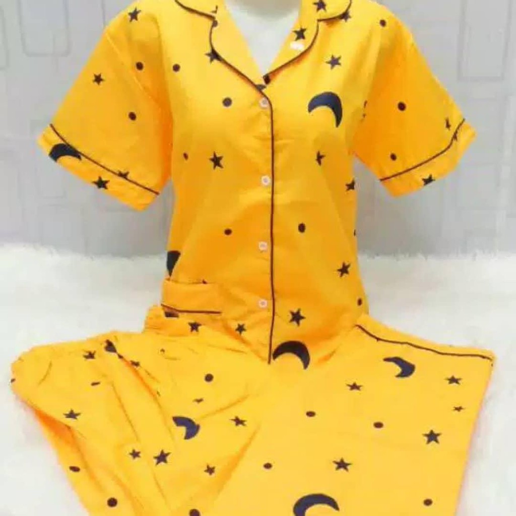 LFF Piyama CP Jumbo Wanita Dewasa-Starmoon Kuning