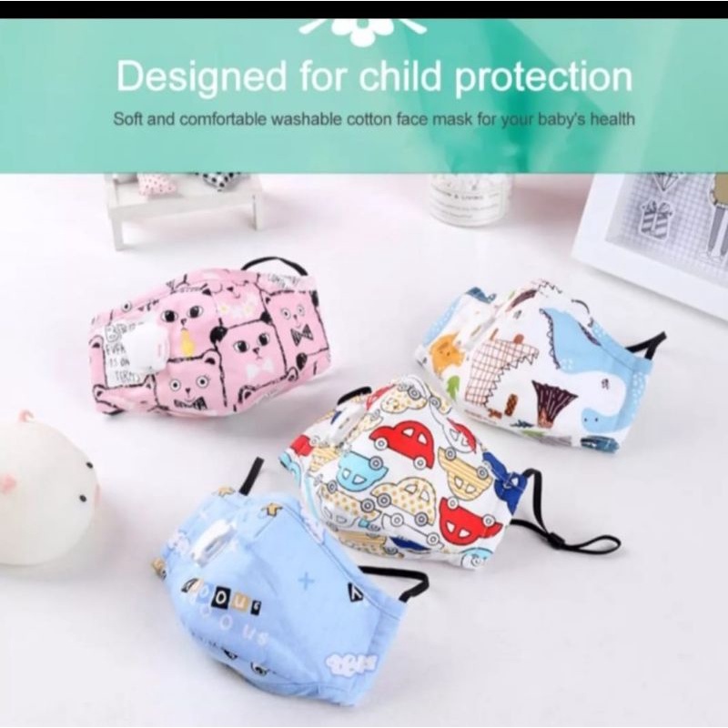 Masker Anak 7PLY, Masker anak berFilter + FREE Filter PM 2.5 1kg muat 50pcs
