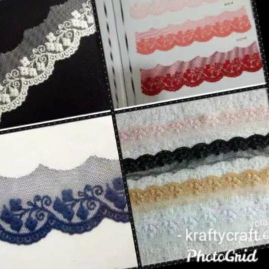 Renda tile bunga bordir rajut brokat gyper / giper katun baju mukena kebaya meteran harga 1 ROLL