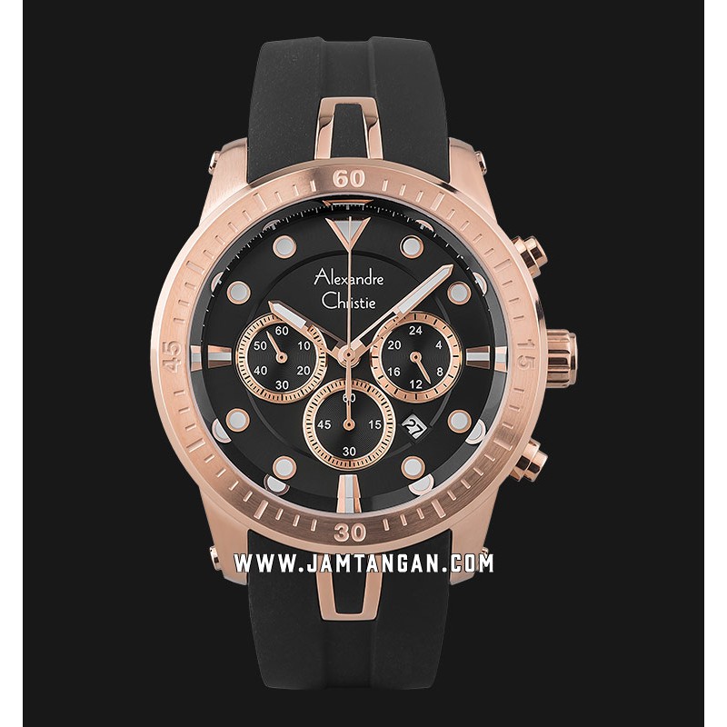 Alexandre Christie AC 6533 MC RRGBA Chronograph Men Black Dial Black Rubber Strap