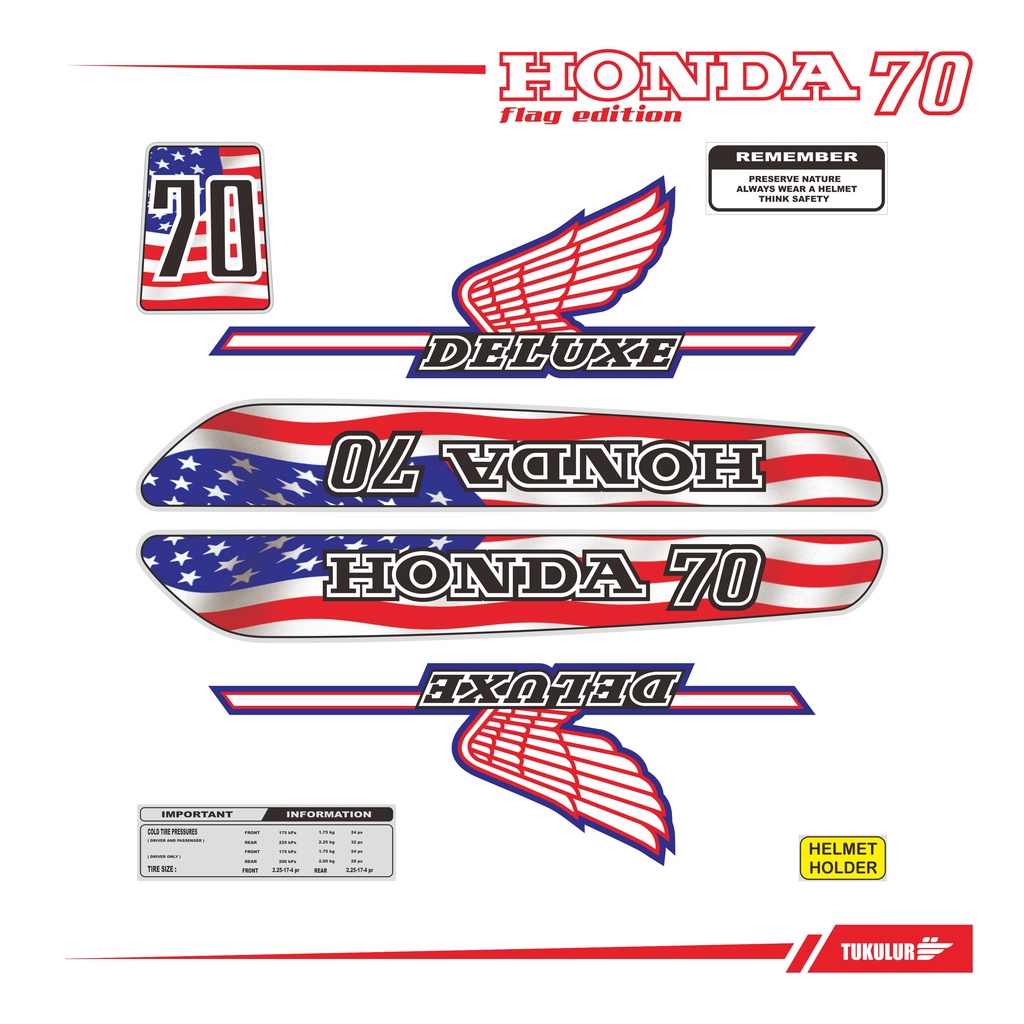 STIKER STRIPPING MOTOR HONDA  C70 BENDERA AMERIKA
