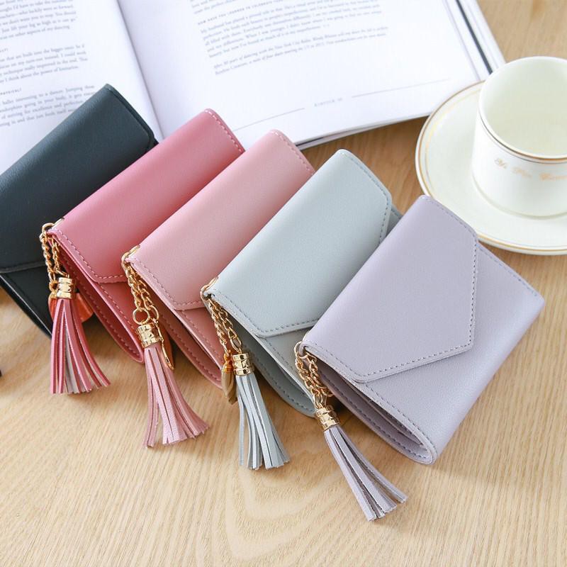 INFY - Dompet Petak Lipat Mini Gantungan Rumbai Wanita Korea Fashion Style Cute Polos WD008 Import