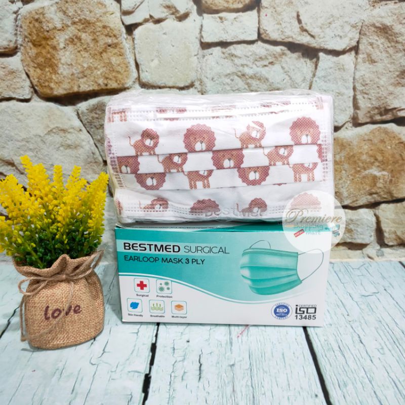 READY Masker Earloop BestMed 3 Ply - Medis Headloop Best Med Box isi 50 pcs-LION
