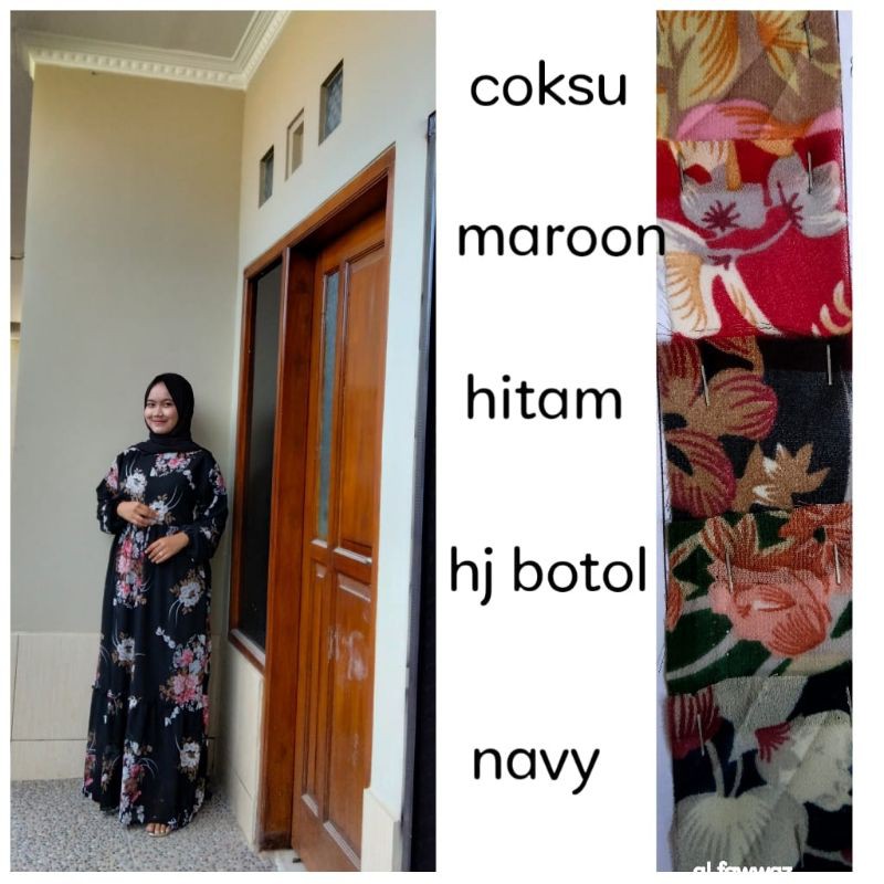 gamis ceruti seruti jumbo 2 lapis ada furing motif bunga busui resleting depan model umpak