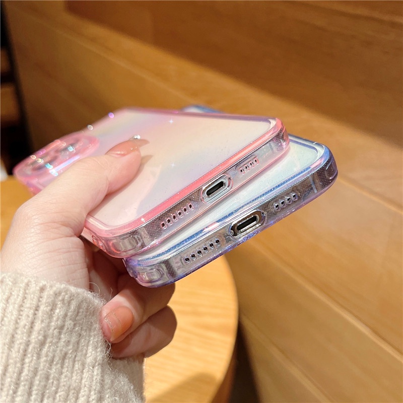 Shiny gradient rainbow transparent case iphone 11 12 13 pro max clear soft shell shockproof protective phone case