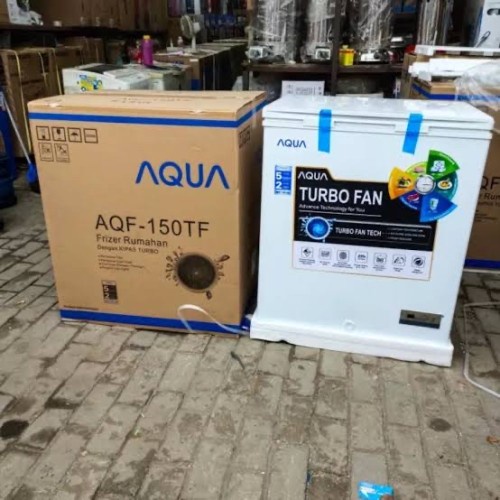 Chest freezer AQUA AQF 150 TF Pintu Kaca Anti Gores 146 Liter TANPA BUNGA ES Turbo Fan