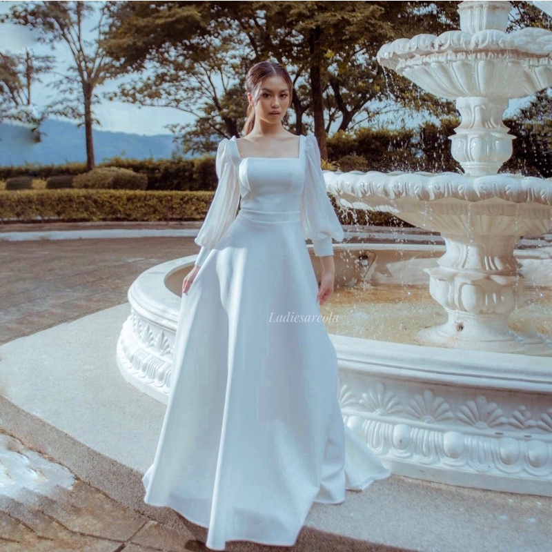 Gaun pesta square neck baju party murah dress promnight wedding prawedd dress big size jumbo