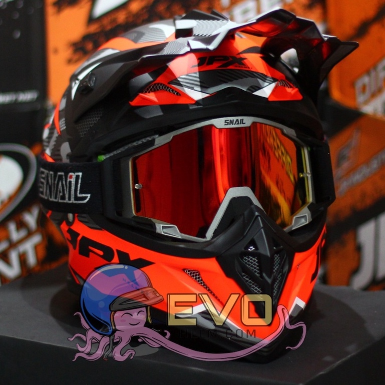 HELM JPX CROSS_FOX1 SERI X35 - FLUO RED DOFF + GOOGLE SNAIL (ONGKIR 2 KG) HELM JPX X35 RED DOFF ORIGINAL JPX CROSS X35 JPX HELM KLX JPX MOTIF X35 ORANGE HELM JPX TERBARU