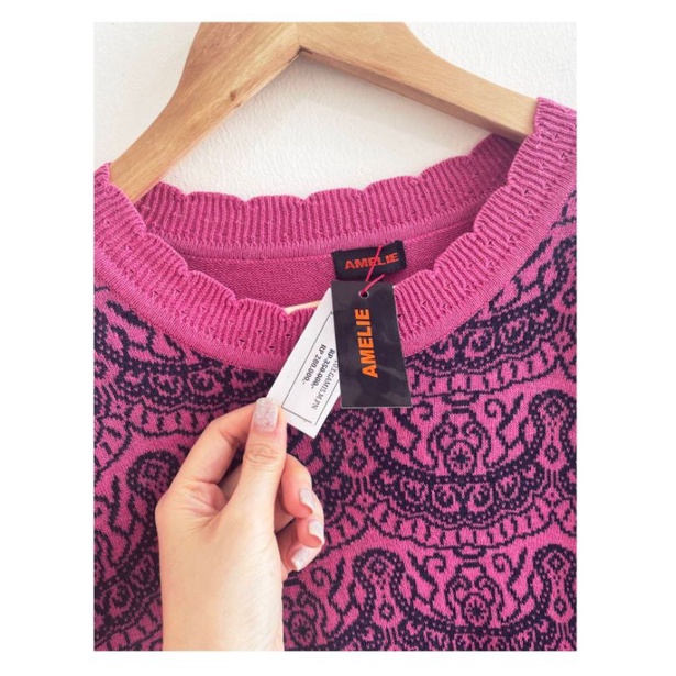 Ameli pink n navy embroidered knit maxi dres