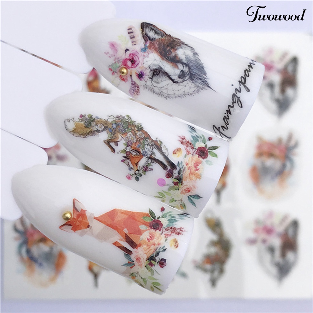 Twowood Stiker Kuku 2D Motif Rusa / Serigala Untuk Dekorasi Nail Art