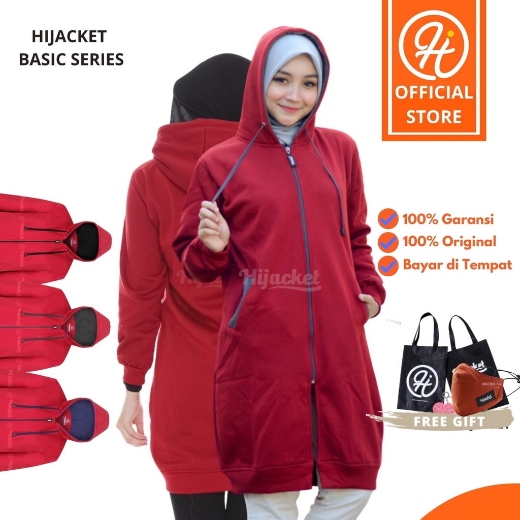 Jaket Sweater Wanita Muslimah Hijaber - Hijacket Basic Maroon - Switer Syari Hijab Panjang Hijabers