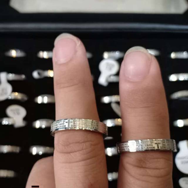 Cincin Salib Titanium Doa Bapa Kami - Cincin Rohani - Cincin Doa Bapa Kami