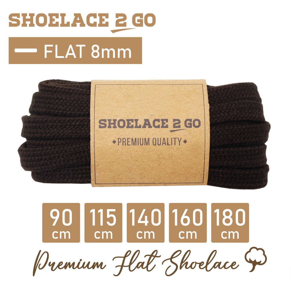 SHOELACE 2 GO TALI SEPATU GEPENG PIPIH FLAT - SF8 - C2 - DARK BROWN 8MM 90CM 115CM 140CM 160CM 180CM